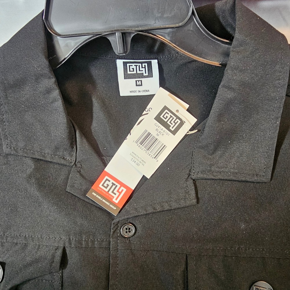 GTL4 Medium Black Cargo Style Short Sleeve Button Up Shirt NWT L657